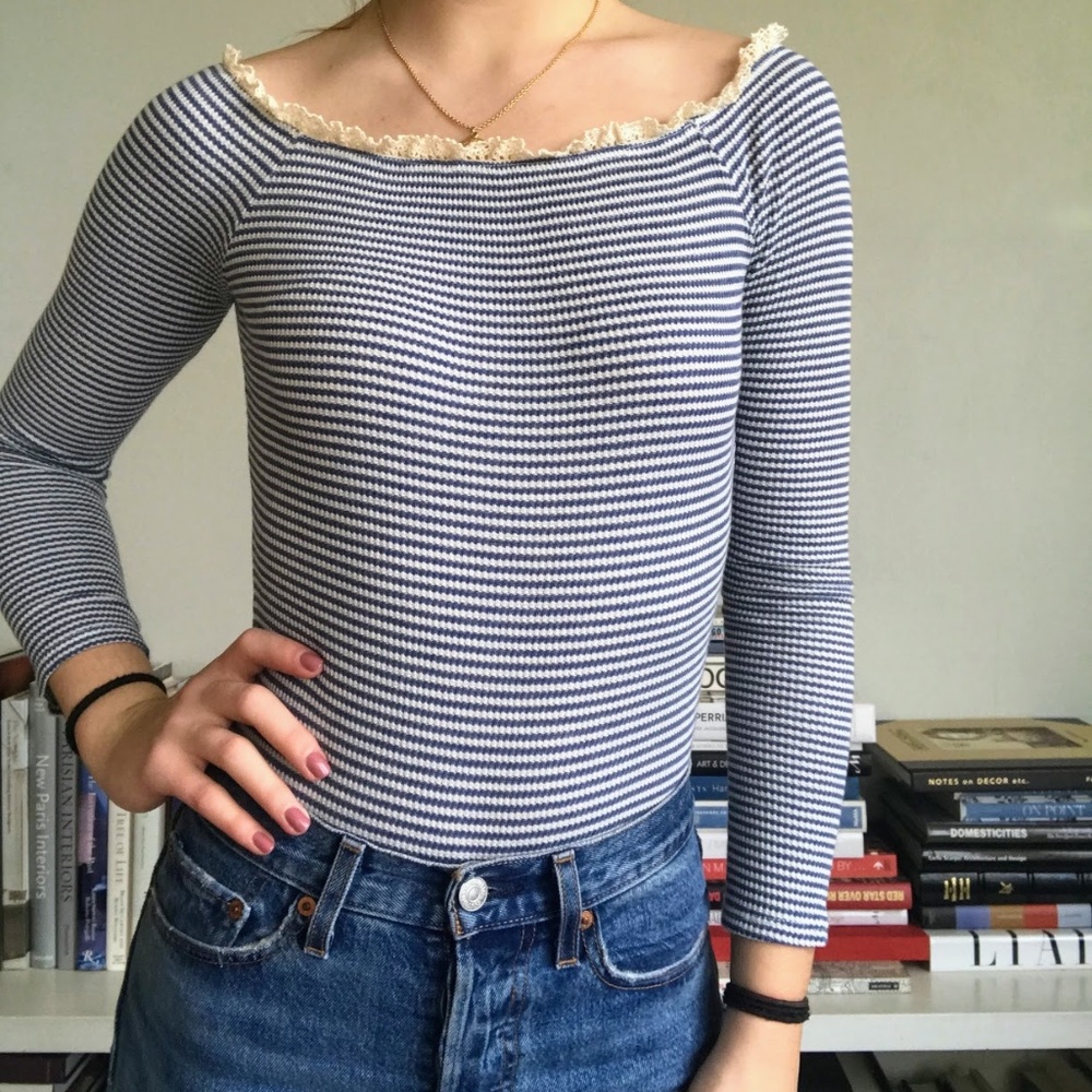 Urban Outfitters Stripe Bodysuit Crochet Neckline